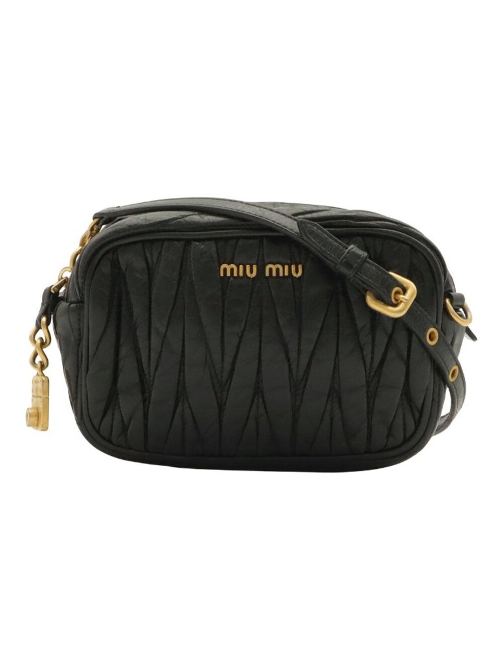 Miu Miu Matelasse Gather Shoulder Bag Pochette 2-Way Clutch Leather Black Gold